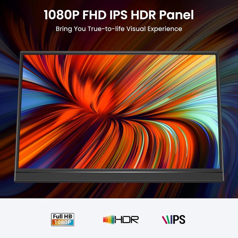 KQC شاشة محمولة 15.6" 1080P FHD IPS، شاشة سفر فائقة النحافة USB-C HDMI مع حامل، موسع شاشة بدون حواف لأجهزة اللابتوب، ماك، هاتف، PS، إكس بوكس، ألعاب سويتش - Image 2